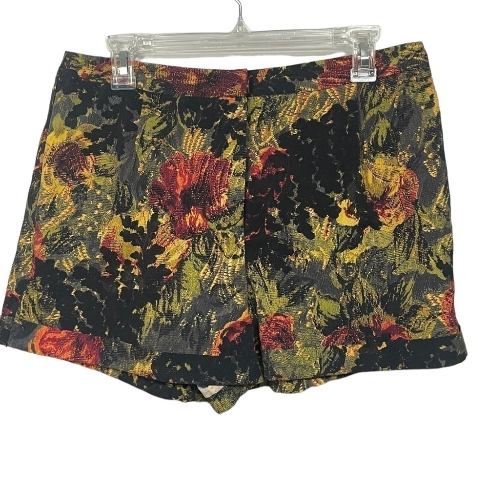 TOPSHOP Floral Jewel Tone Cuffed Shorts Size 10